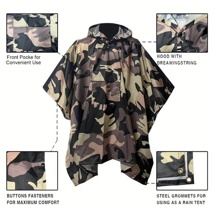 Camo Hooded Rain Poncho